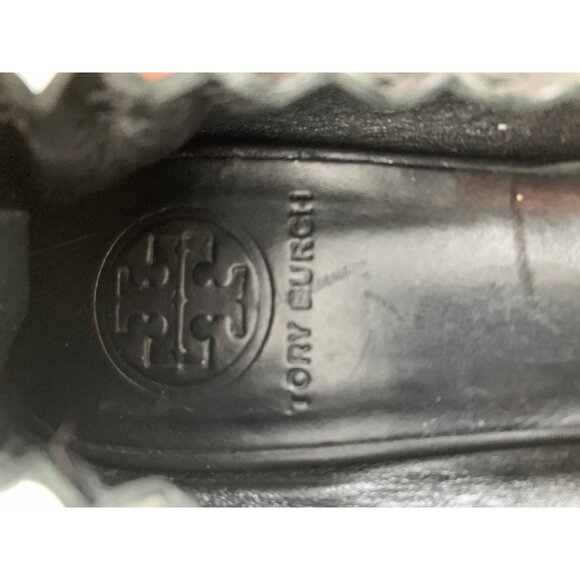 Tory Burch Abbey Black Leather Ballet Flats W/ Metallic Cap Toe Size 7.5 EUC - Picture 3 of 11